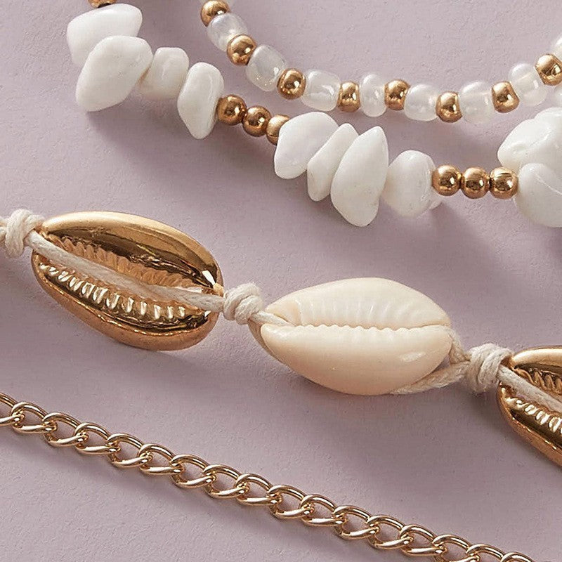 Conjunto de tobillera con cadena de cuentas y conchas bohemias para mujer