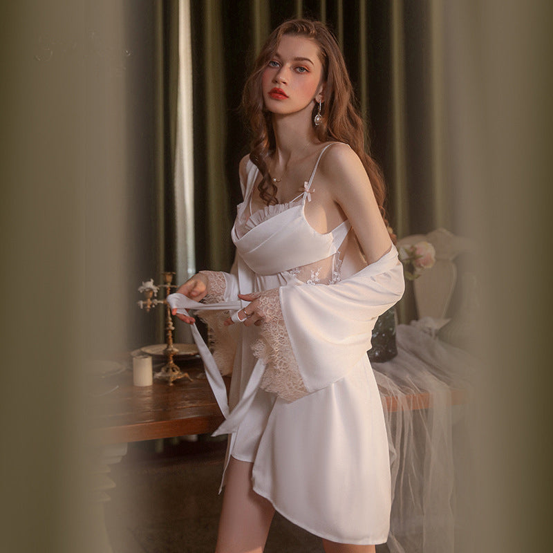 Elegant Women's Sexy Satin Pajamas Suspender Sleep Dress Set
