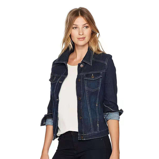 Chaqueta vaquera informal de manga larga con solapa para mujer
