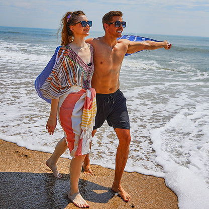 Toalla de playa de secado rápido con borlas y rayas sencillas de moda