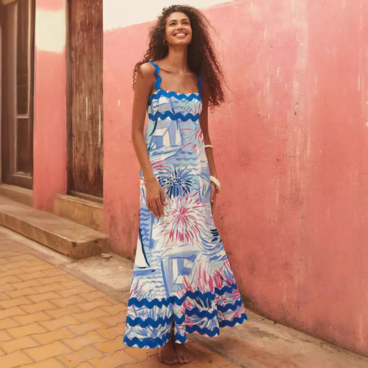 Women Fashion Elegant Vacation Floral Printed Dress