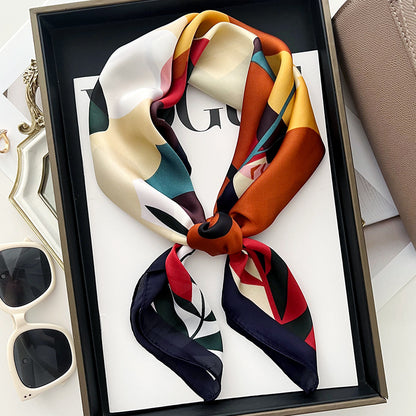 Pañuelo cuadrado de seda estampado a la moda para mujer: elegante accesorio de poliéster