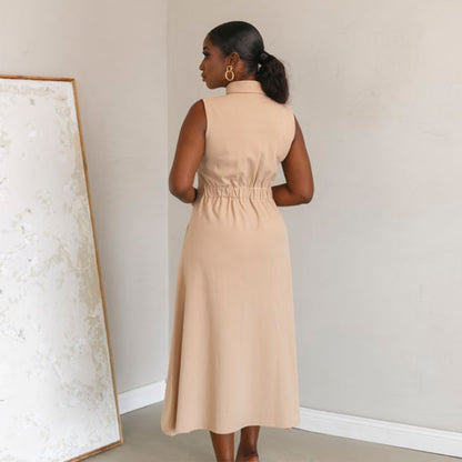 African Women Summer Sleeveless Cardigan Dress in Polyester