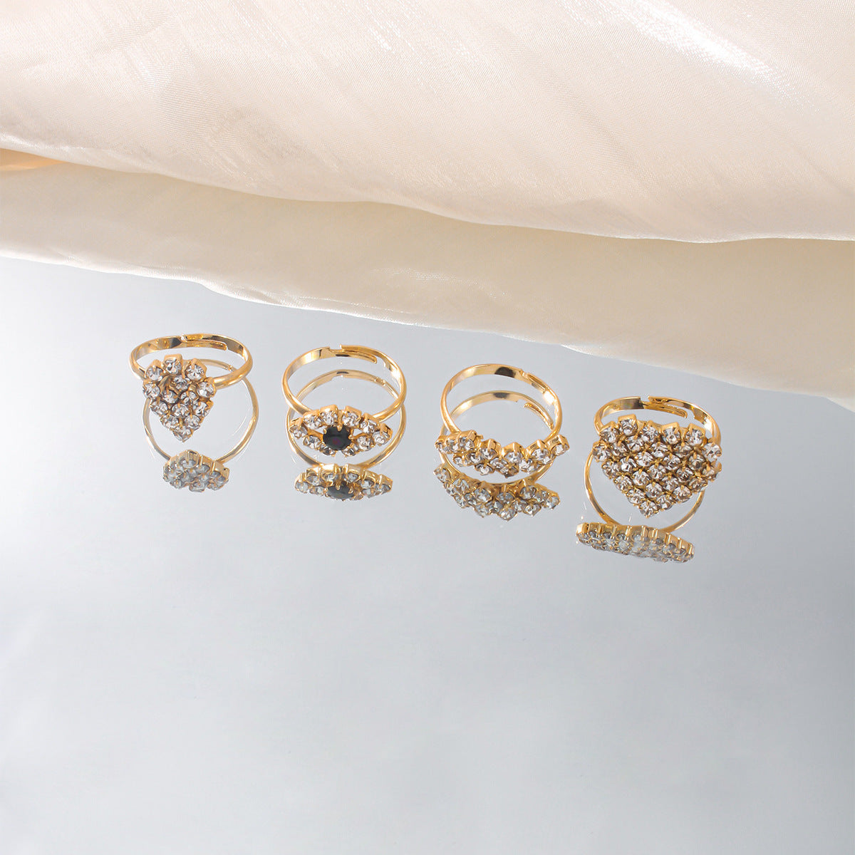 Juego de anillos geométricos con forma de gota de agua y diamantes de imitación