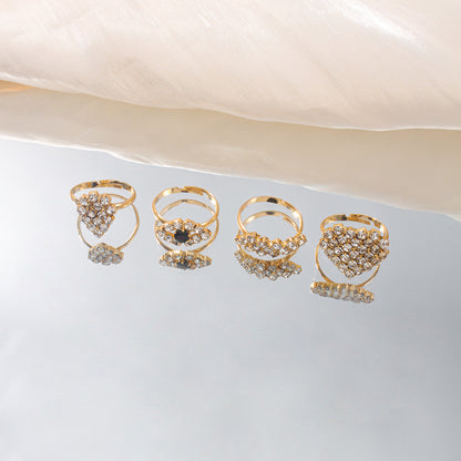 Juego de anillos geométricos con forma de gota de agua y diamantes de imitación