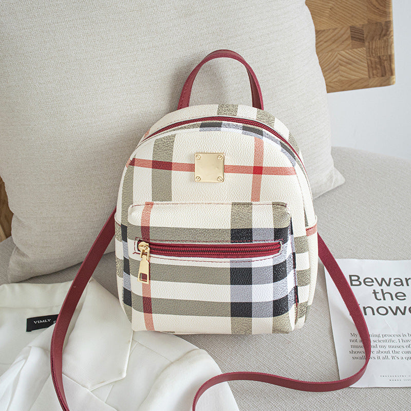 Women Casual Plaid Backpack with PU Material