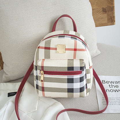 Women Casual Plaid Backpack with PU Material
