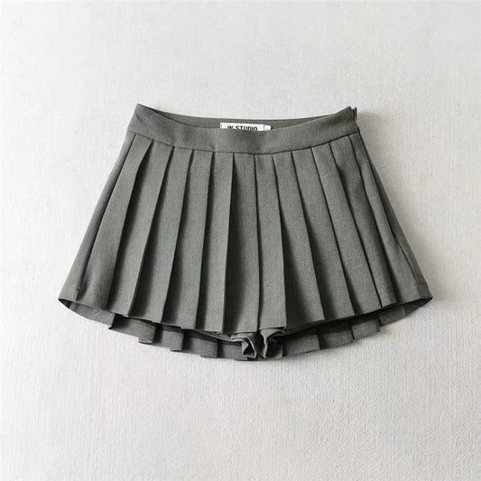Falda plisada de cintura alta elegante de color sólido a la moda para mujer