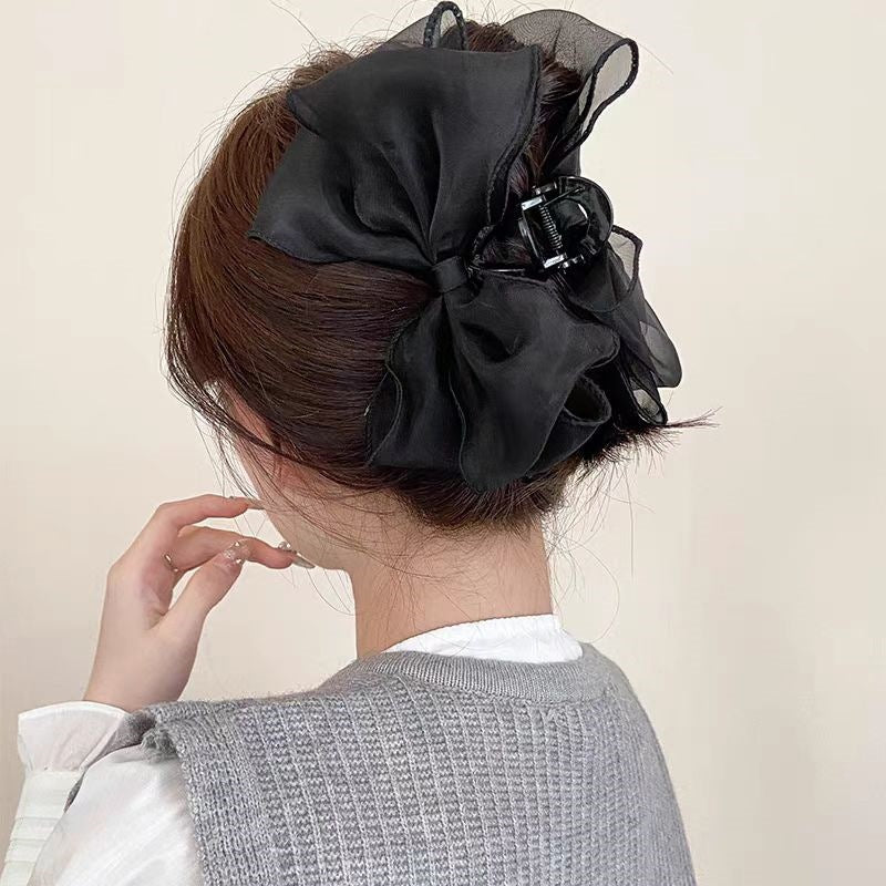 Pinza para el pelo con lazo grande de color liso elegante a la moda para mujer