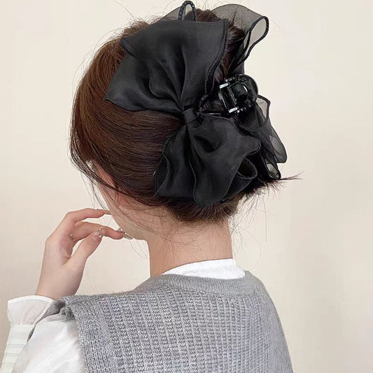 Pince à cheveux élégante à gros nœud pour femme, couleur unie