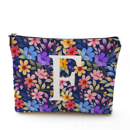 Bolsa de cosméticos pequeña con diseño floral, impermeable, de algodón y lino