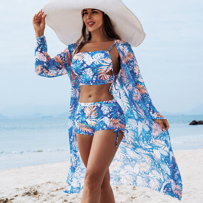 Women Fashion Sexy Multicolor Print Swimsuit Three-Piece Set