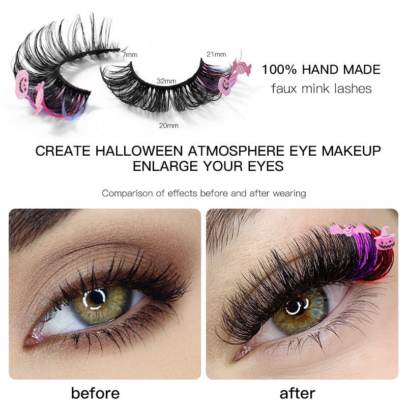 Faux cils multicolores exagérés à la mode pour femmes pour Halloween