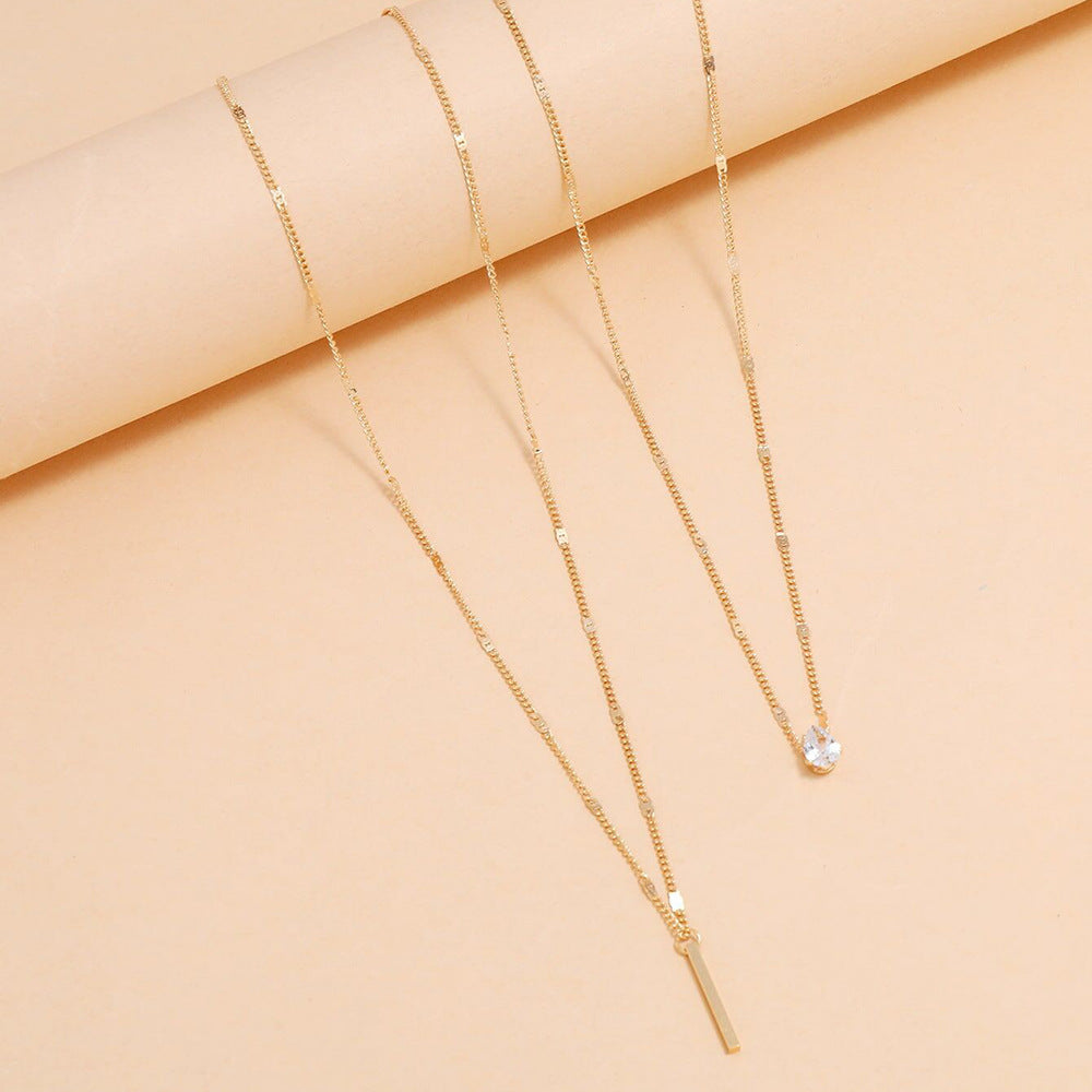 Collar con colgante de borla larga en forma de lágrima, sencillo, de dos piezas, para mujer