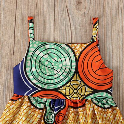 Children Kids Baby Fashion Girls Sleeveless Print Suspender Bohemian Dress