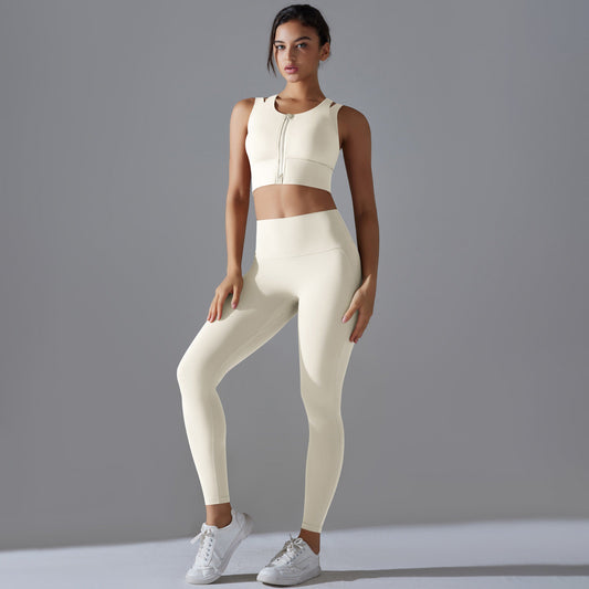 Women Yoga Solid Color Zipper Sport Two-Piece Set