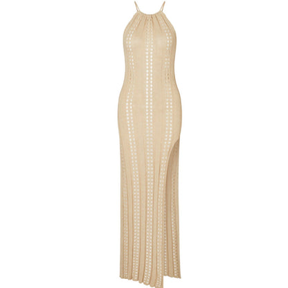 Women Sexy Solid Color Side Split Backless Dress