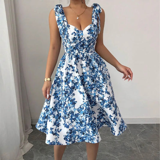 Women Fashion Sexy Floral Printed Sleeveless Dress