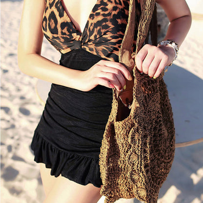 Bolso tote tejido informal de estilo bohemio