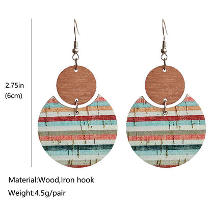 Bohemian Floral Print Geometric Stripe Earrings