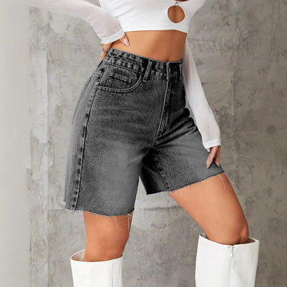 Pantalones cortos vaqueros de cintura alta informales de moda para mujer con algodón y poliéster