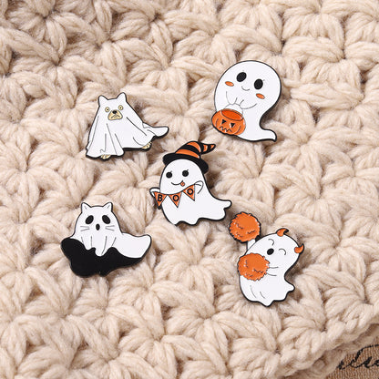 Broche en alliage représentant une lampe citrouille fantôme de dessin animé pour Halloween