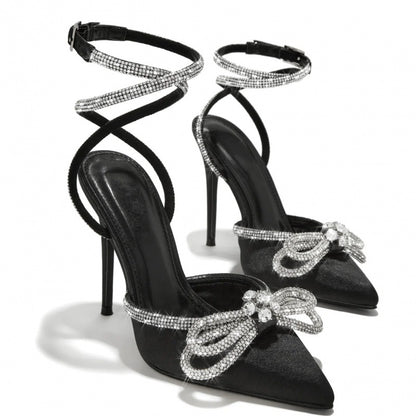 Tacones altos con lazo y diamantes de imitación para mujer
