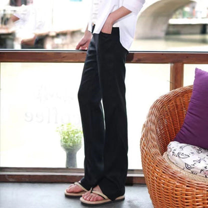 Women Fashion Casual Solid Color Cotton Linen Pants