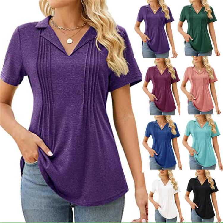 Summer Women Casual V-Neck Short Sleeve Blank T-Shirt