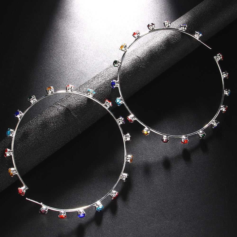 Personality Exaggerated Rhinestone Hoop Earrings Stylish Geometric Jewelry