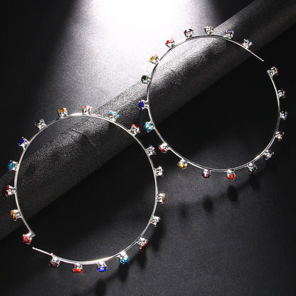 Personality Exaggerated Rhinestone Hoop Earrings Stylish Geometric Jewelry