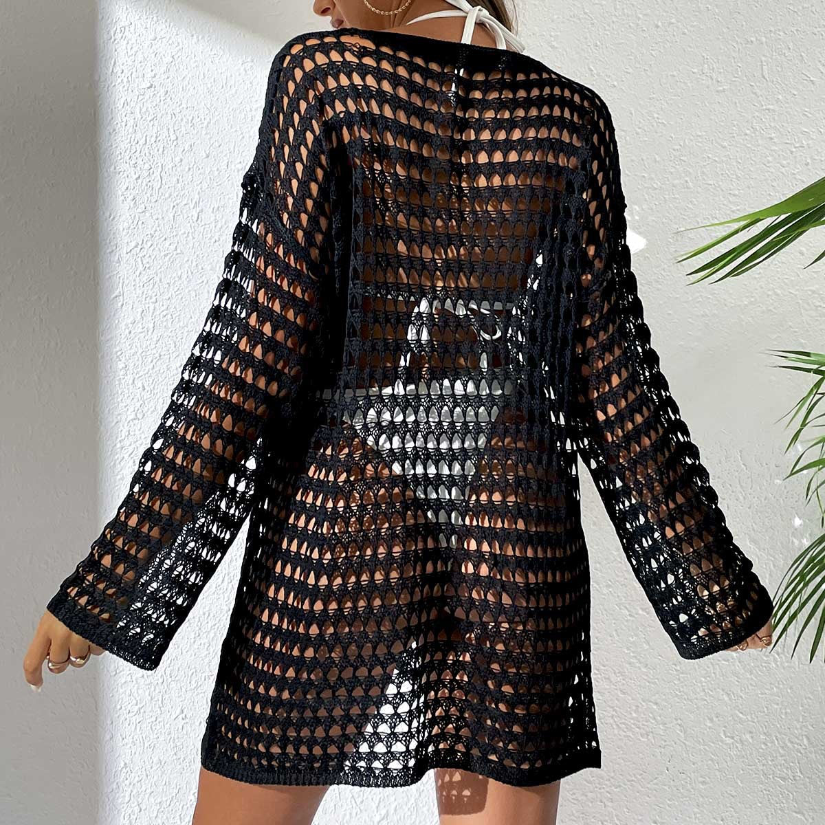 Traje de baño sexy de punto de color sólido y hueco para mujer