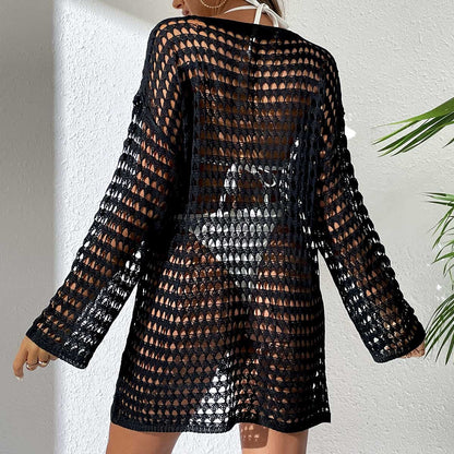Traje de baño sexy de punto de color sólido y hueco para mujer