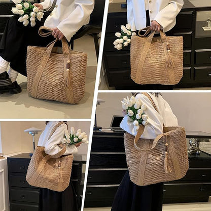 Summer Women Leisure Beach Woven Tote Bag