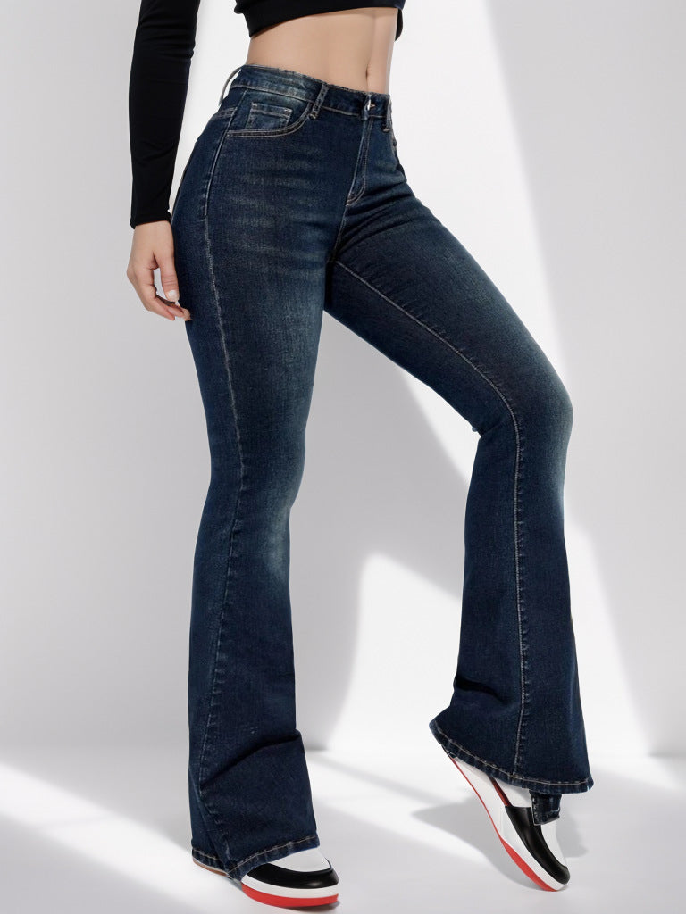 Jean slim simple et décontracté pour femme, bleu marine