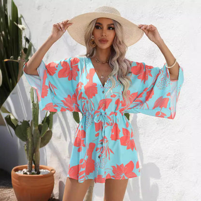 Summer Vacation Women Casual Leaf Print Dress
