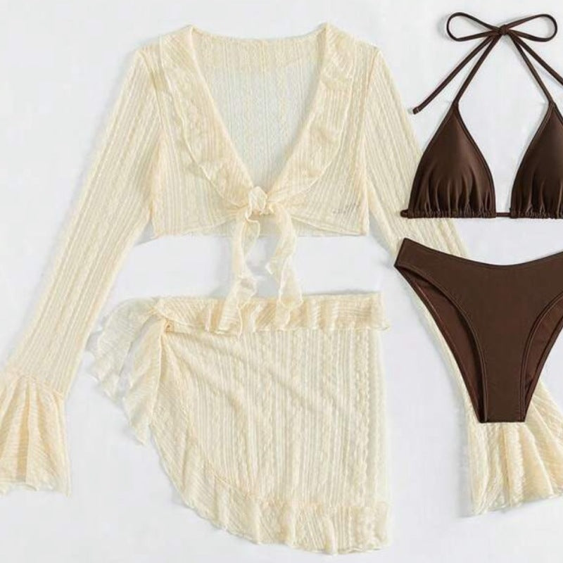 Summer Vacation Women Solid Color Flare Sleeve Top Set