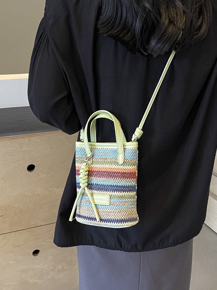 Sac en paille tissé de couleur contrastée pour femme