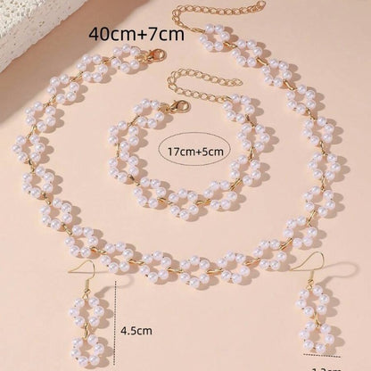 Elegant Pearl Necklace Bracelet Earrings Three-Piece Set - Fashion Jewelry for Women