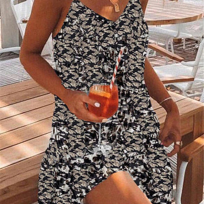 Women Casual Sexy Leopard Print Summer Loose Bohemian Mini Dress