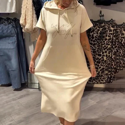 Vestido con capucha informal de talla grande para mujer en poliéster