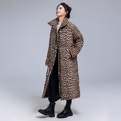 Abrigo largo de invierno con estampado de leopardo, acolchado y mejorado con algodón