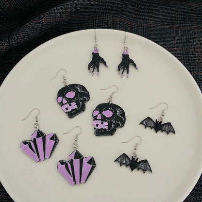 Halloween Women Fashion Creative Bat Skull Acrylic Earrings