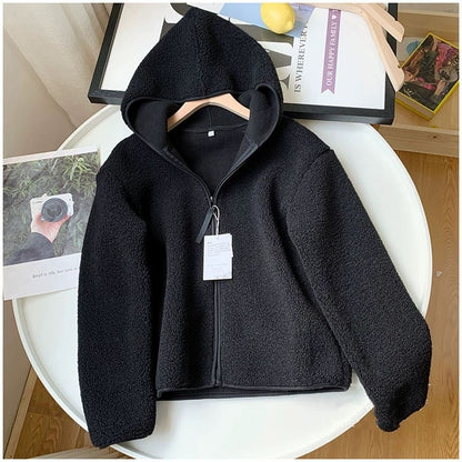 Women Autumn And Winter Plush Hooded Coat