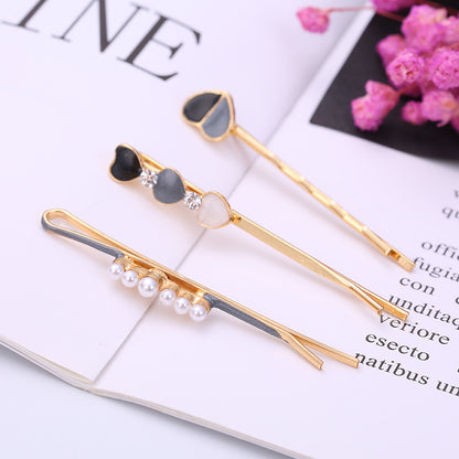 Women Fashion Round Multicolor Beads Rhinestone Hairpin Set
