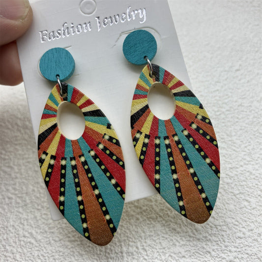 Boucles d'oreilles bohèmes vintage multicolores imprimées