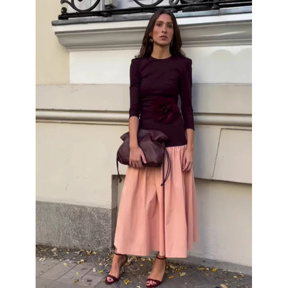 Vestido largo elegante de patchwork de manga larga a la moda para mujer