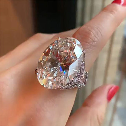 Women Fashion Large Oval Zircon Ring Copper Style
