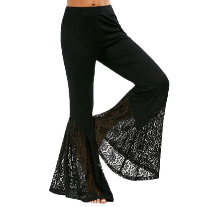 Women Black Gothic Lace Flared Pants