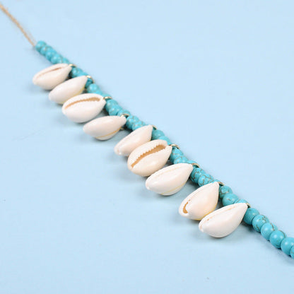 Collar de conchas y cuentas turquesas bohemias para mujer
